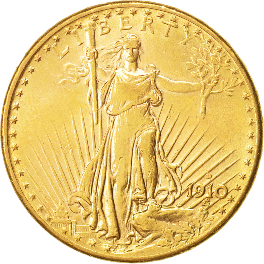 United States, Saint-Gaudens, $20, 1910, U.S. Mint, Denver, AU(50-53), KM:131