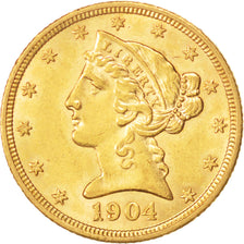 Vereinigte Staaten, Coronet Head, $5, 1904, U.S. Mint, Philadelphia, VZ, KM:101