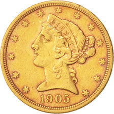 Vereinigte Staaten, Coronet Head, $5, 1905, San Francisco, SS+, KM:101
