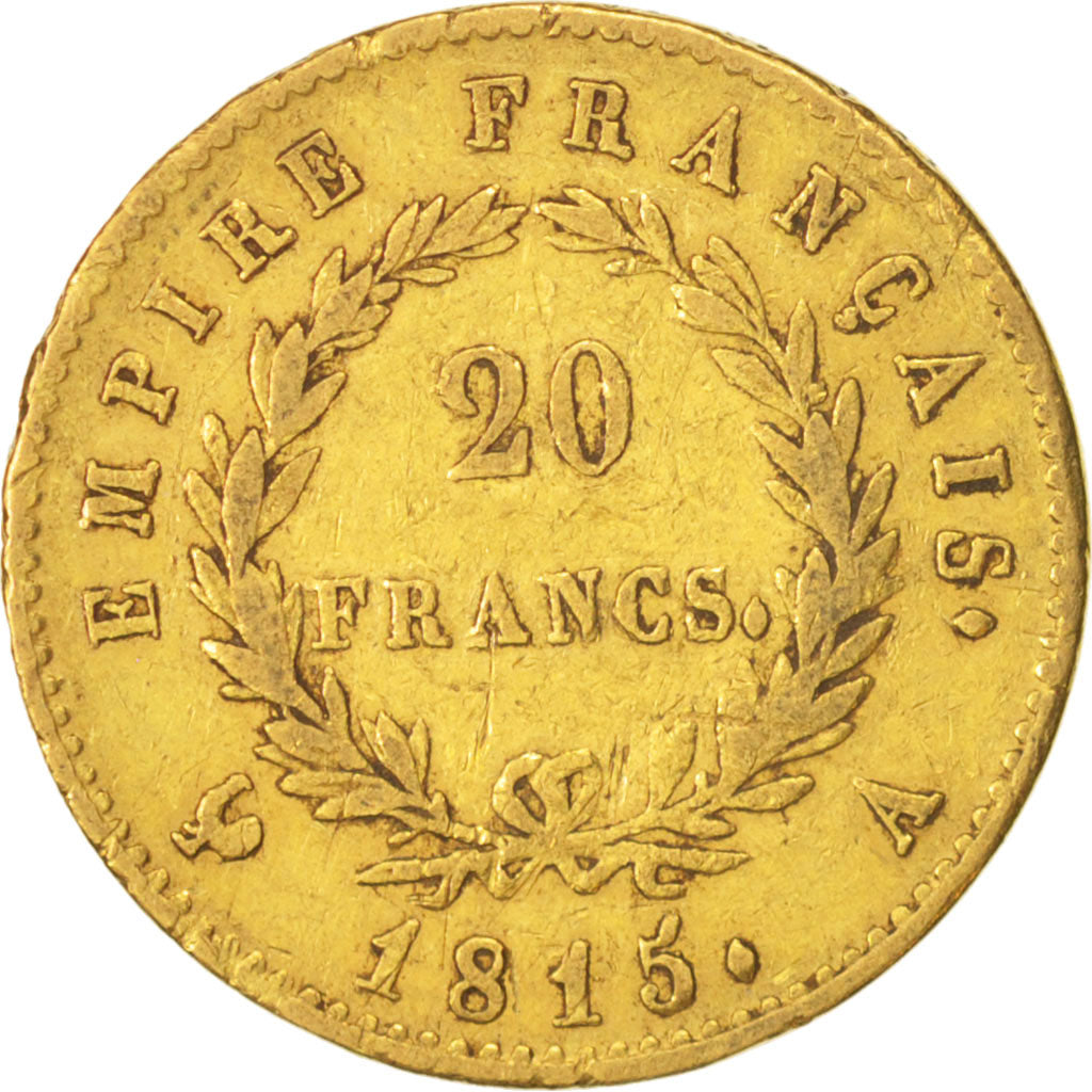 France, Napoleon I, 20 Francs, 1815, Paris, VF(20-25), Gold, KM:705.1