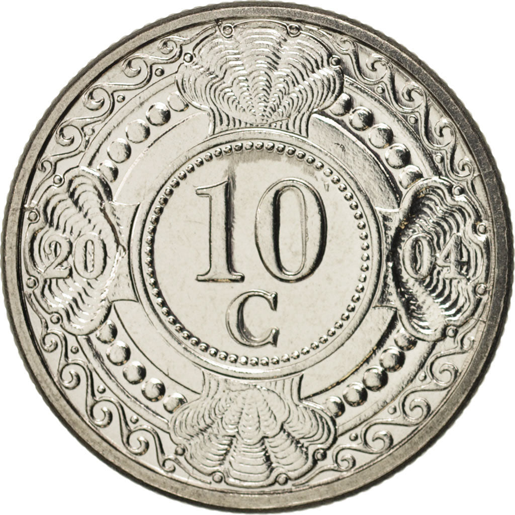 Coin, Netherlands Antilles, Beatrix, 10 Cents, 2004, MS(65-70), Nickel Bonded