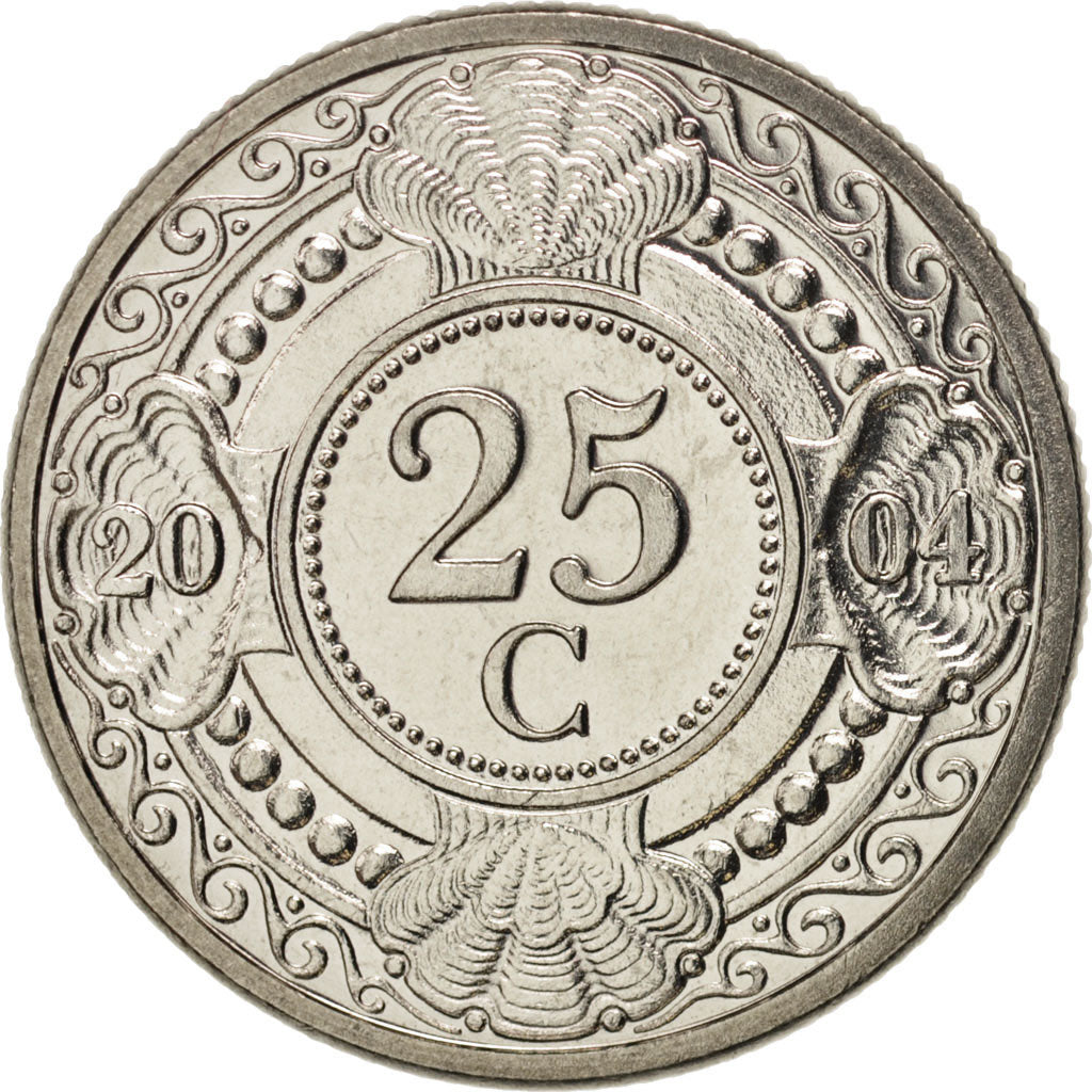 Netherlands Antilles, Beatrix, 25 Cents, 2004, MS(65-70), Nickel Bonded Steel