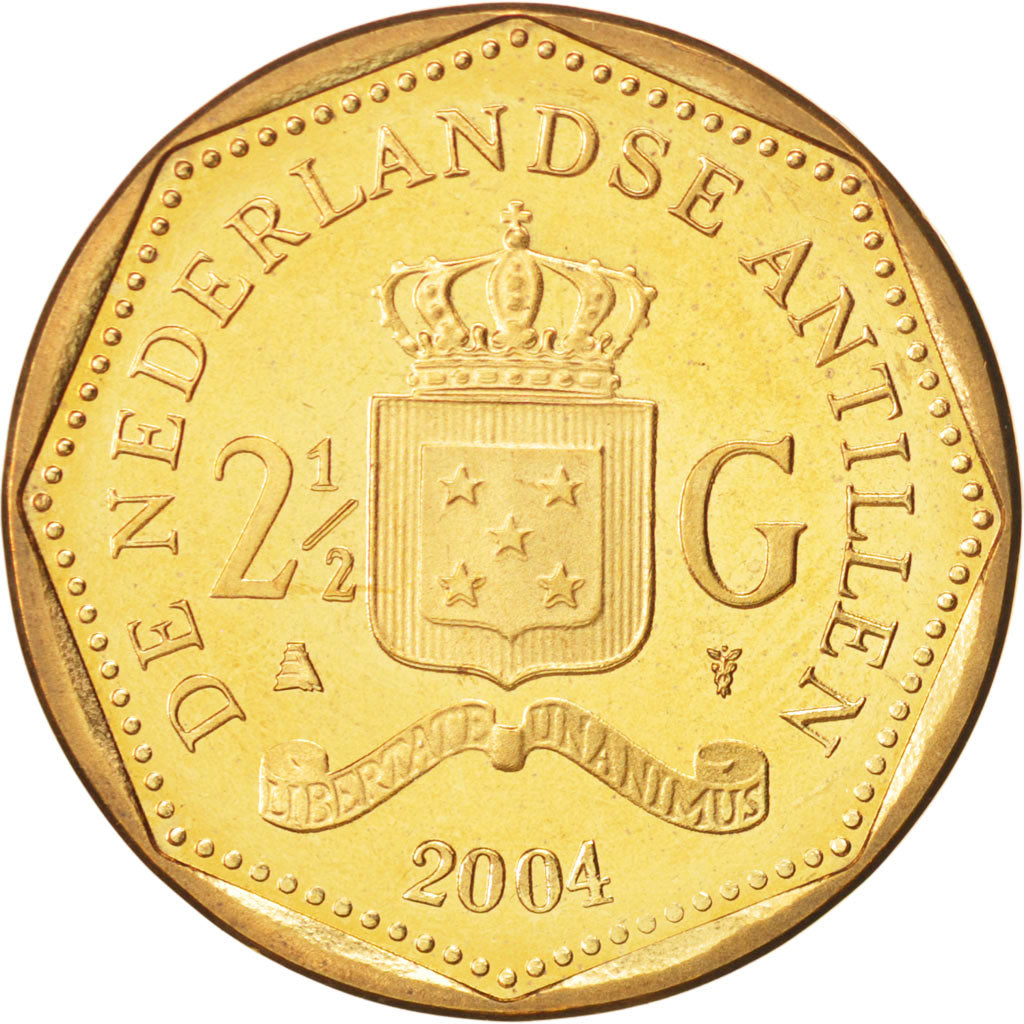 Coin, Netherlands Antilles, Beatrix, 2-1/2 Gulden, 2004, MS(64), Aureate Steel
