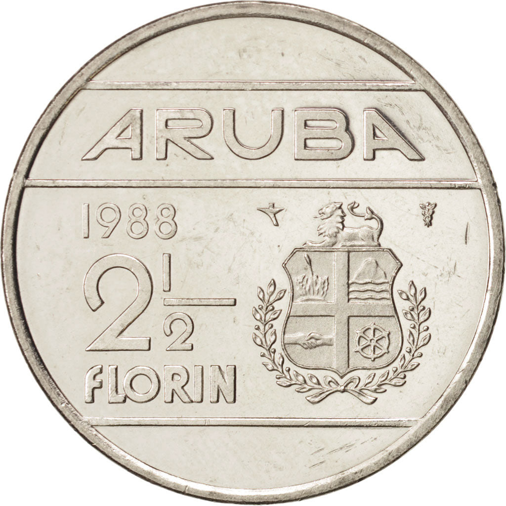 Aruba, Beatrix, 2-1/2 Florin, 1988, Utrecht, UNZ, Nickel Bonded Steel, KM:6