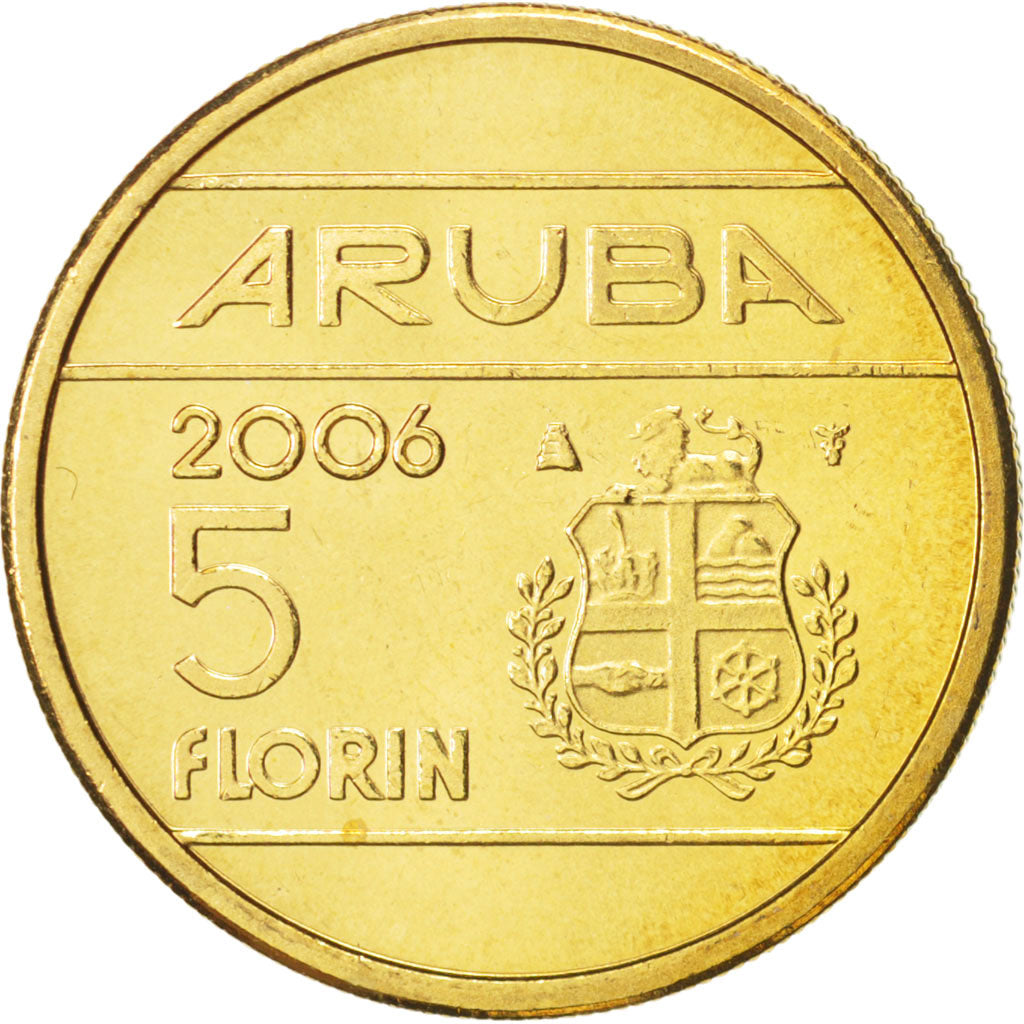 Aruba, Beatrix, 5 Florin, 2006, Utrecht, MS(64), Aluminum-Bronze, KM:38