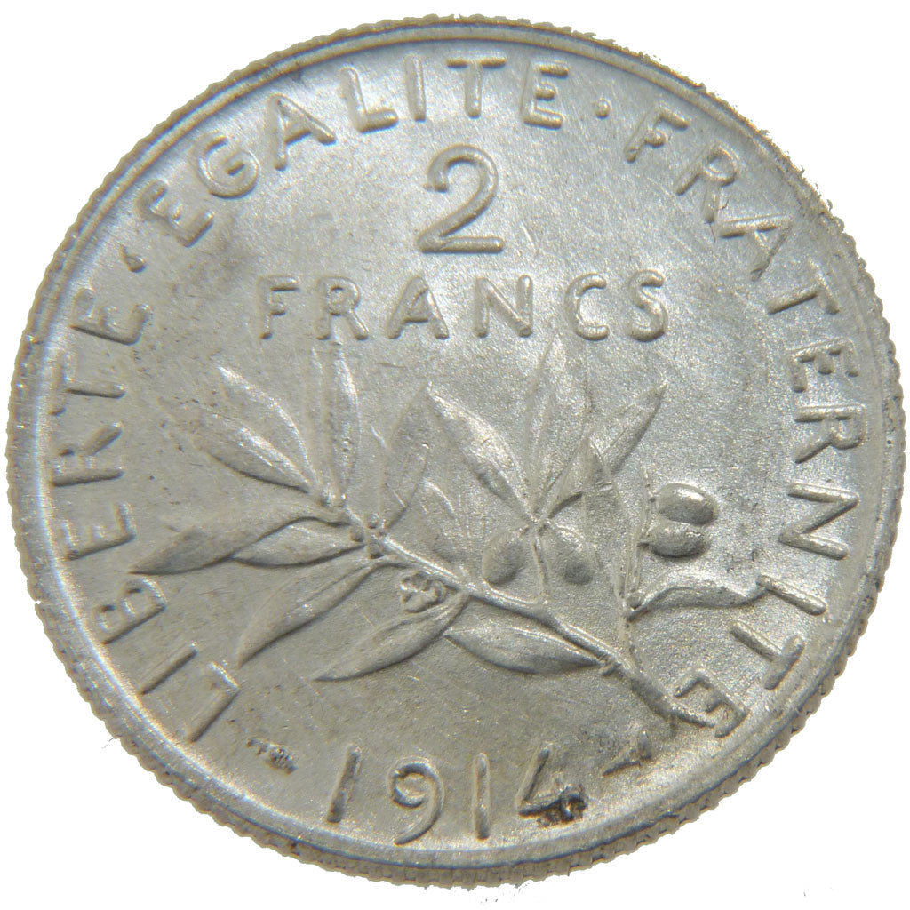 FRANCE, Semeuse, 2 Francs, 1914, Paris, KM #845.1, AU(55-58), Silver, 27,...