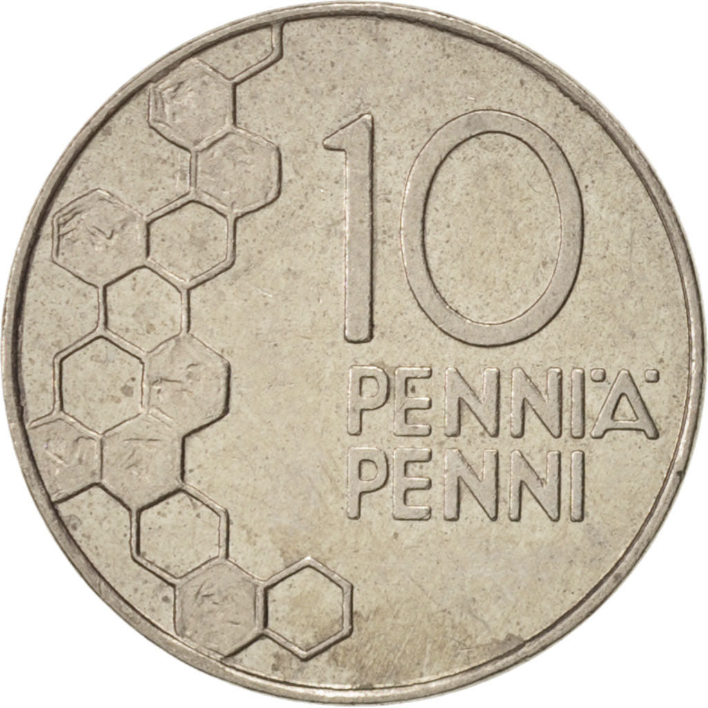 Finland, 10 Pennia, 1990, AU(55-58), Copper-nickel, KM:65