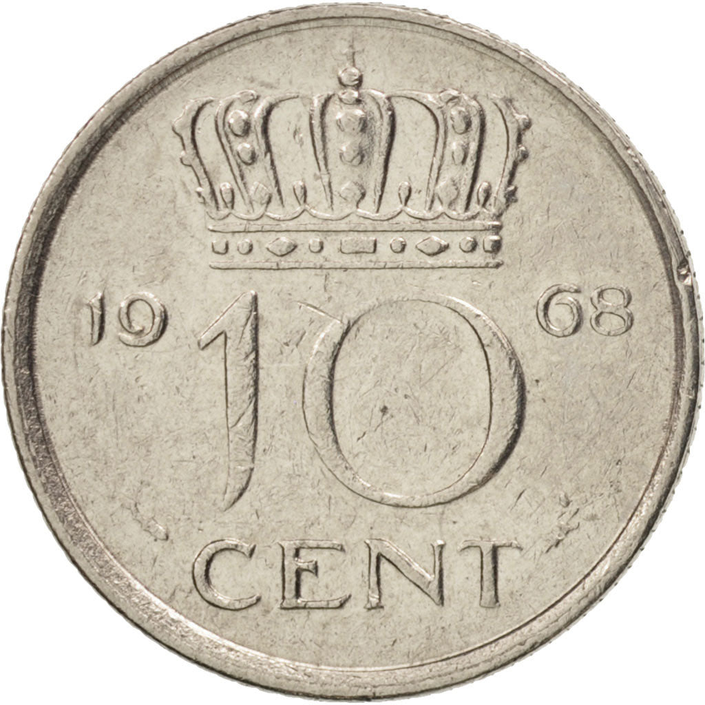 Moneda, Países Bajos, Juliana, 10 Cents, 1968, MBC+, Níquel, KM:182