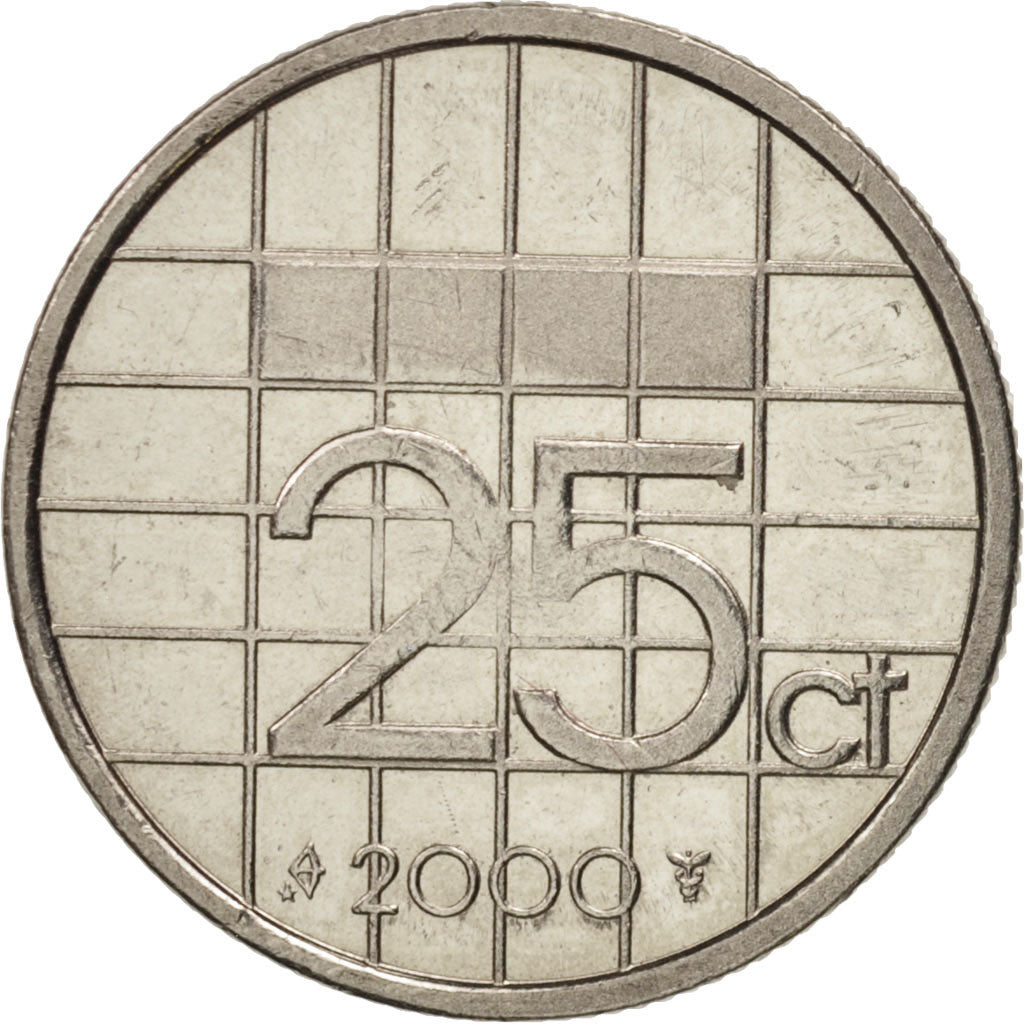 Munten, Nederland, Beatrix, 25 Cents, 2000, PR, Nickel, KM:204