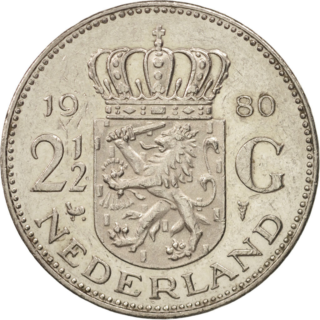 Moneda, Países Bajos, Juliana, 2-1/2 Gulden, 1980, MBC, Níquel, KM:191