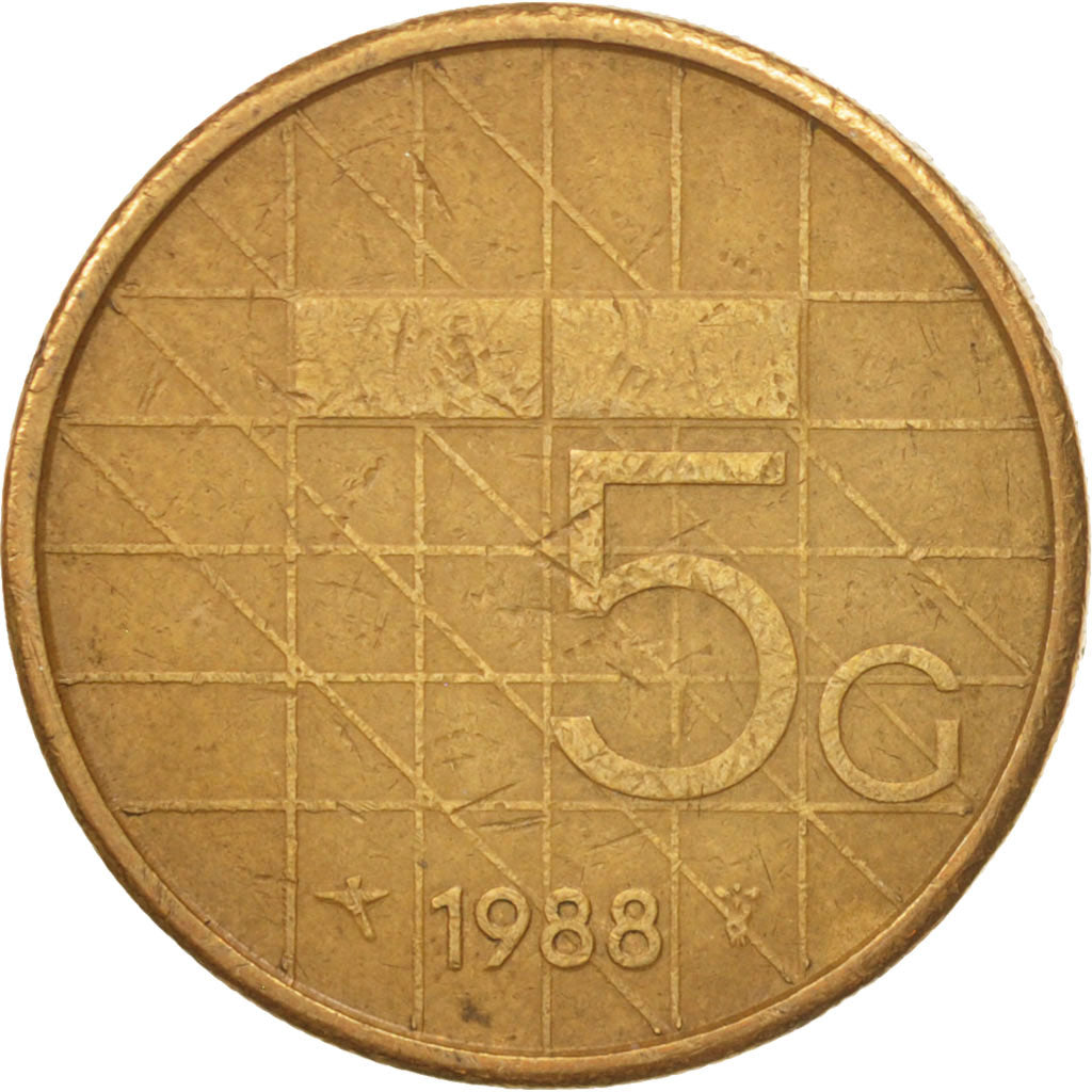 Munten, Nederland, Beatrix, 5 Gulden, 1988, ZF, Bronze Clad Nickel, KM:210