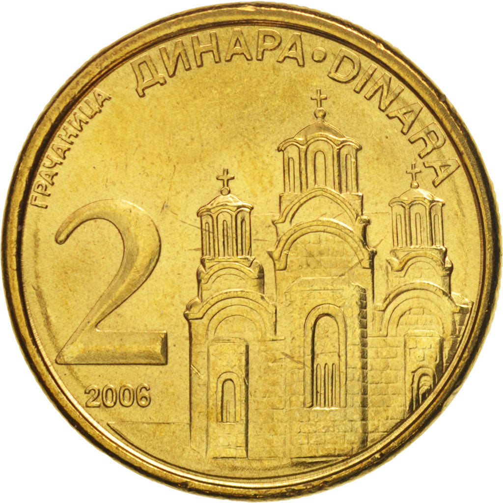 Coin, Serbia, 2 Dinara, 2006, MS(63), Nickel-brass, KM:46
