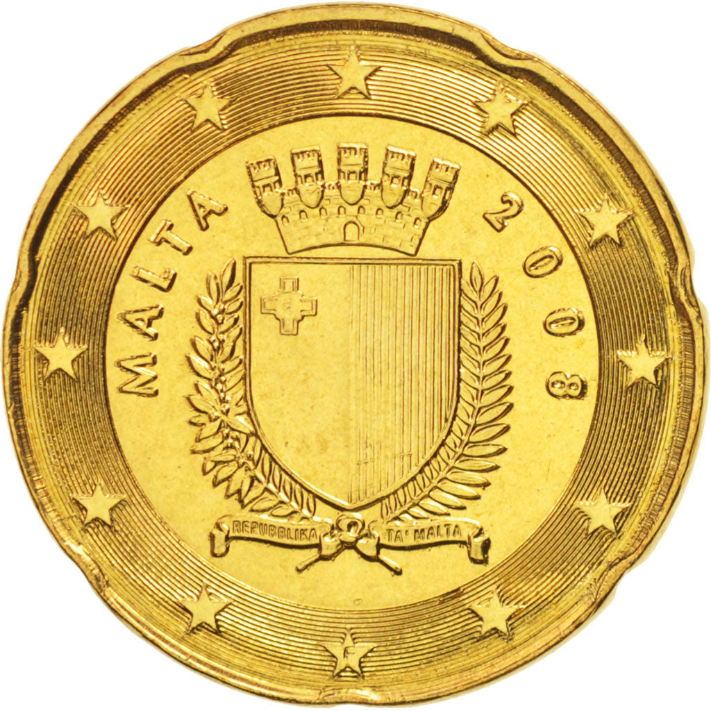 Malta, 20 Euro Cent, 2008, SPL+, Ottone, KM:129