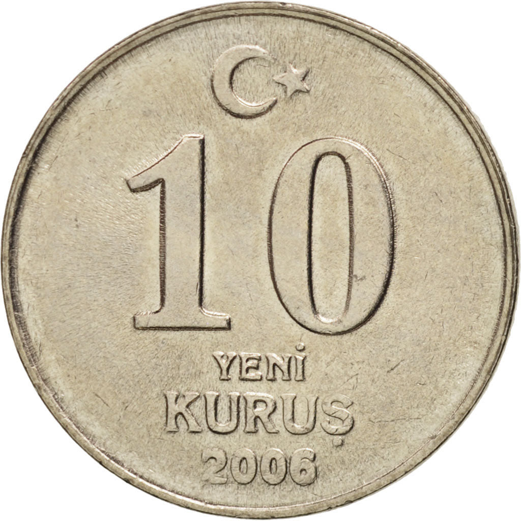 Coin, Turkey, 10 New Kurus, 2006, Istanbul, MS(64), Copper-Nickel-Zinc, KM:1166