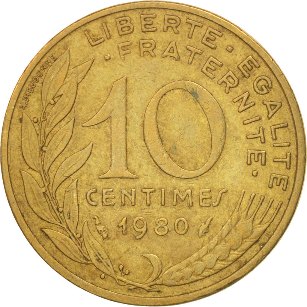 Moneta, Francja, Marianne, 10 Centimes, 1980, Paris, AU(50-53), Aluminium-Brąz