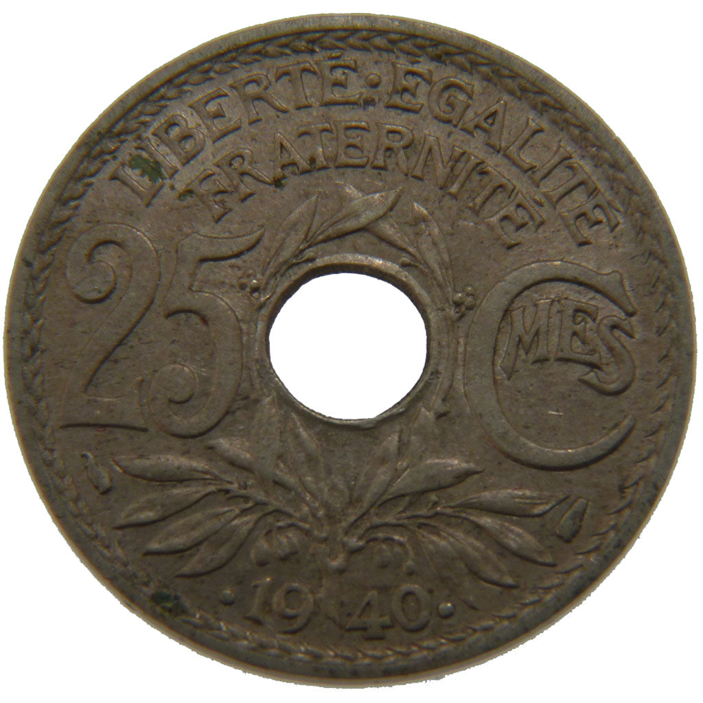 FRANCE, 25 Centimes, 1940, AU(50-53), Maillechort, Gadoury #381, 3.90