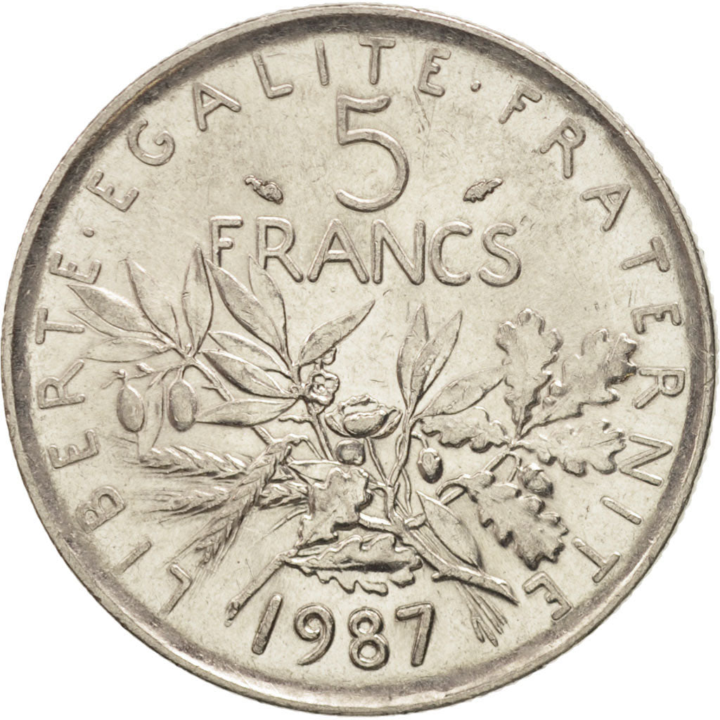 Coin, France, Semeuse, 5 Francs, 1987, Paris, MS(63), Nickel Clad Copper-Nickel