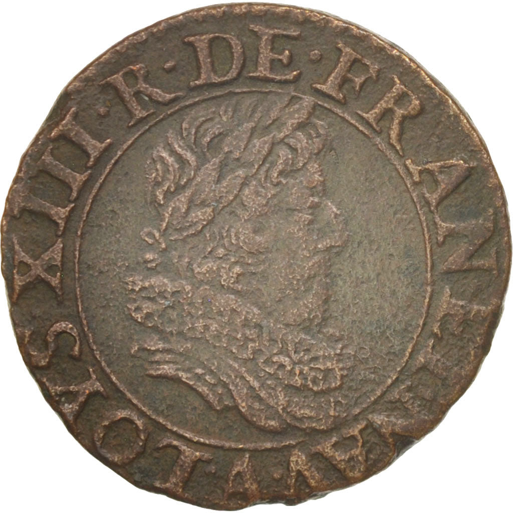 Coin, France, Louis XIII, Double tournois, buste juvénile au col fraisé