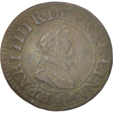 Francia, Henri IV, Double Tournois, 1607, Paris, MB+, Rame, KM:16.1, CGKL:222