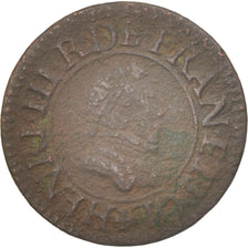 Moneda, Francia, Denier Tournois, 1578, Paris, BC+, Cobre, CGKL:90
