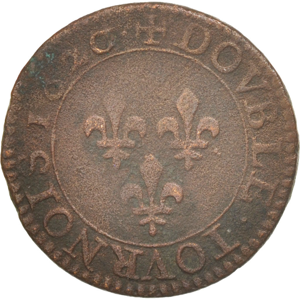 Francia, Louis XIII, Double tournois, 1620/17, Paris, BB, KM:61.1