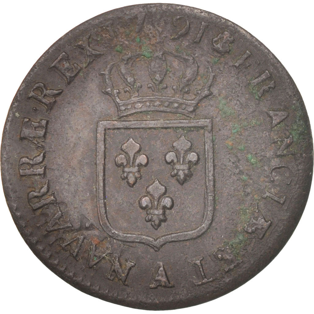 Munten, Frankrijk, Louis XVI, Sol ou sou, Sol, 1791, Paris, PR, Koper, KM:578.1