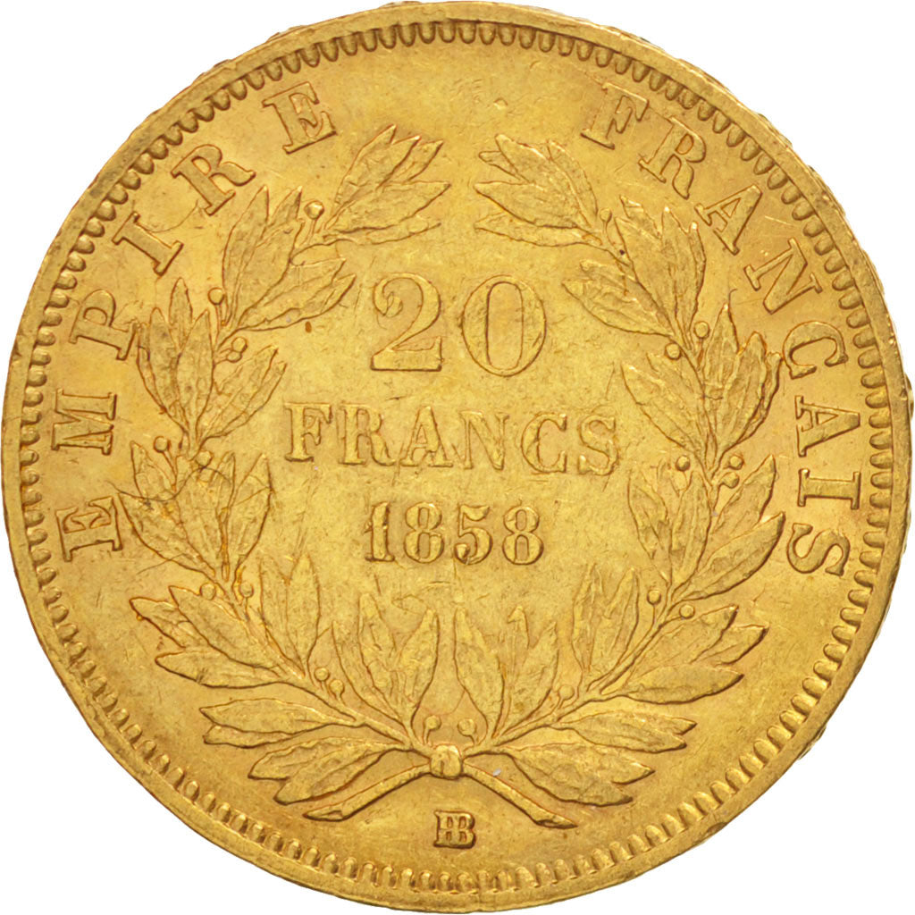 Frankreich, Napoleon III, 20 Francs, 1858, Strasbourg, SS, Gold, KM:781.2