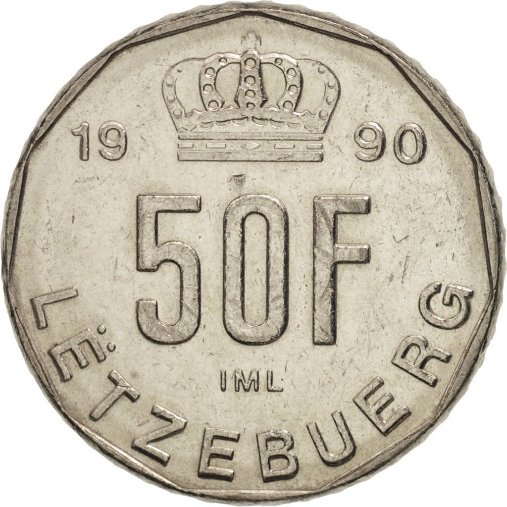 Luxembourg, Jean, 50 Francs, 1990, AU(55-58), Nickel, KM:66