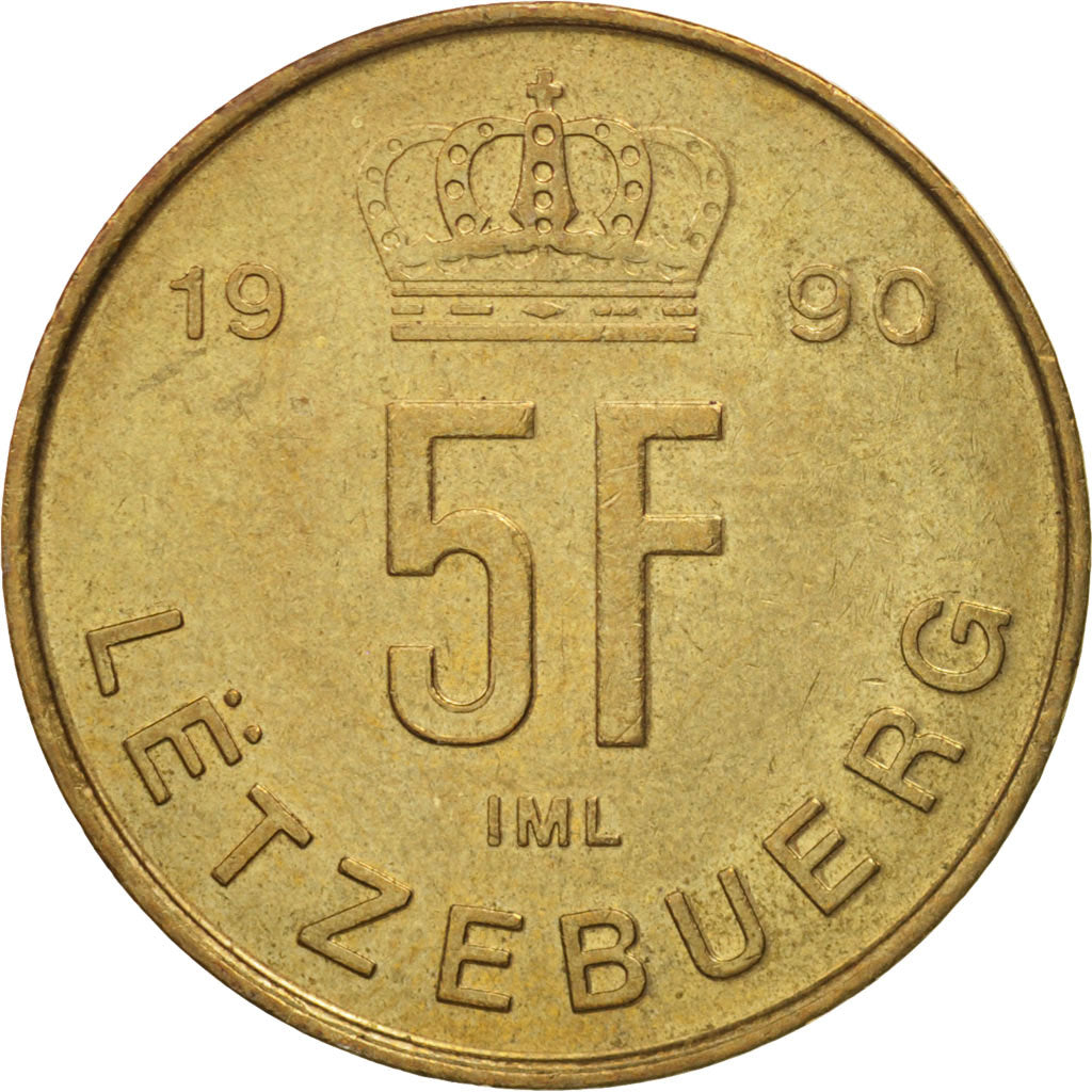 Lussemburgo, Jean, 5 Francs, 1990, SPL-, Alluminio-bronzo, KM:65