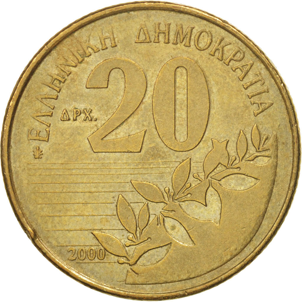 Greece, 20 Drachmes, 2000, AU(55-58), Aluminum-Bronze, KM:154