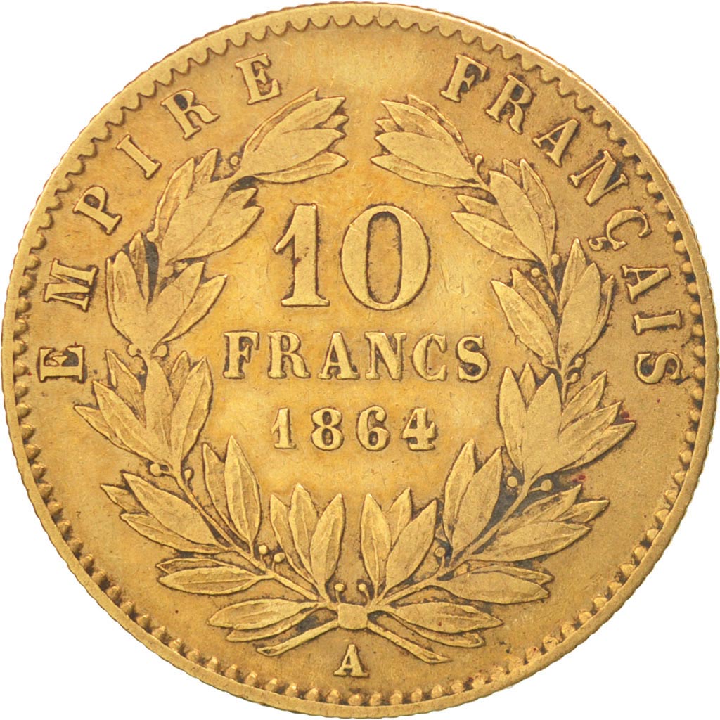 France, Napoleon III, 10 Francs, 1864, Paris, EF(40-45), Gold, KM:800.1