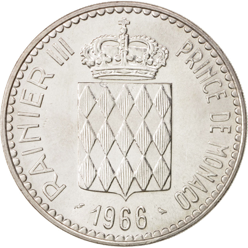 Coin, Monaco, Rainier III, 10 Francs, 1966, MS(64), Silver, KM:146