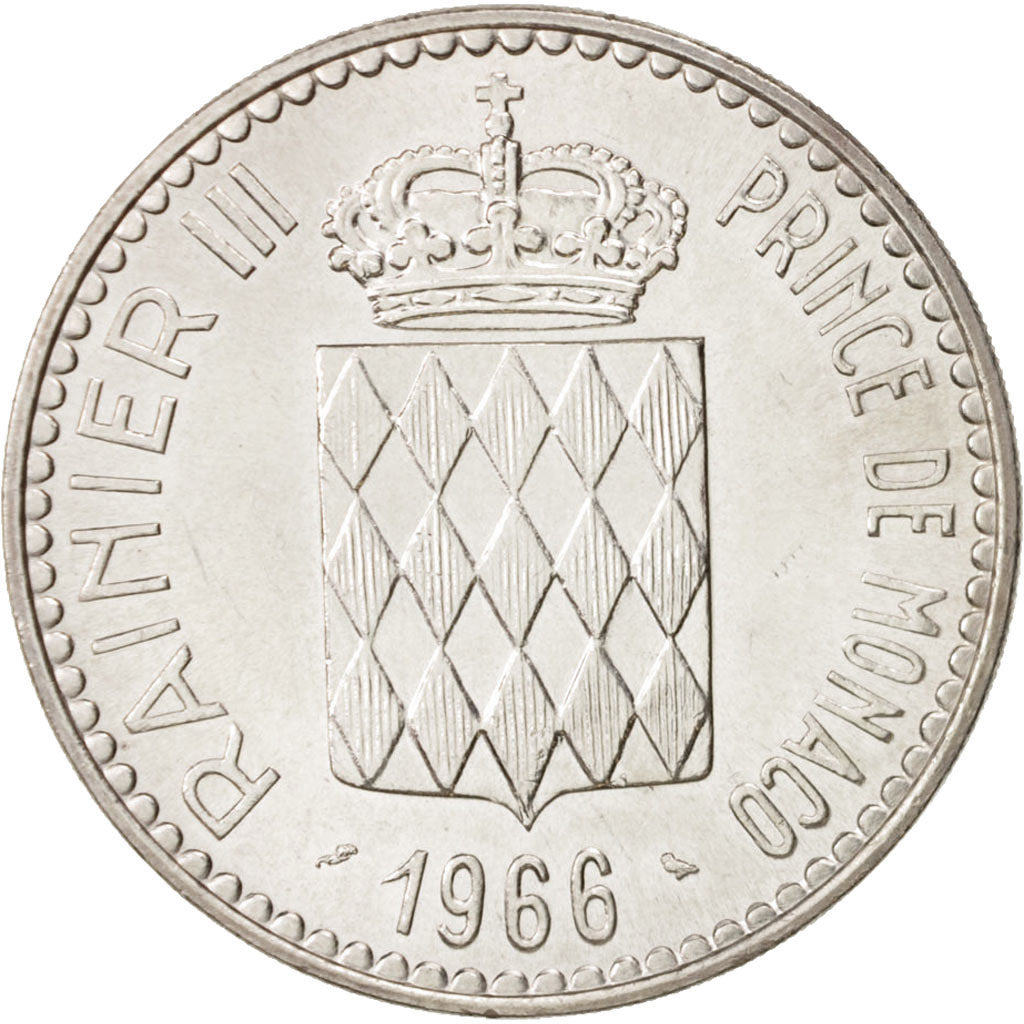 Coin, Monaco, Rainier III, 10 Francs, 1966, MS(64), Silver, KM:146
