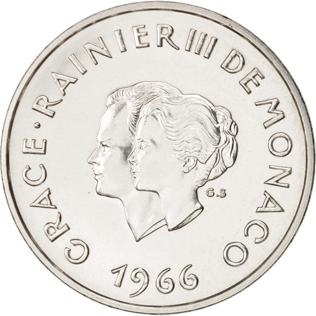 Monaco, 10 Francs, 1966, MS(64), Silver, KM:M1
