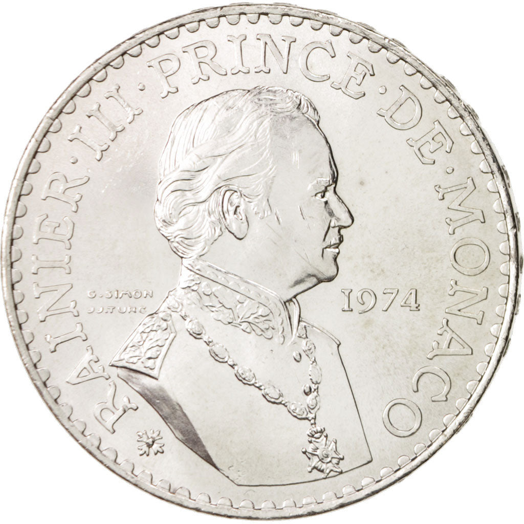 Coin, Monaco, Rainier III, 50 Francs, 1974, MS(63), Silver, KM:152.1