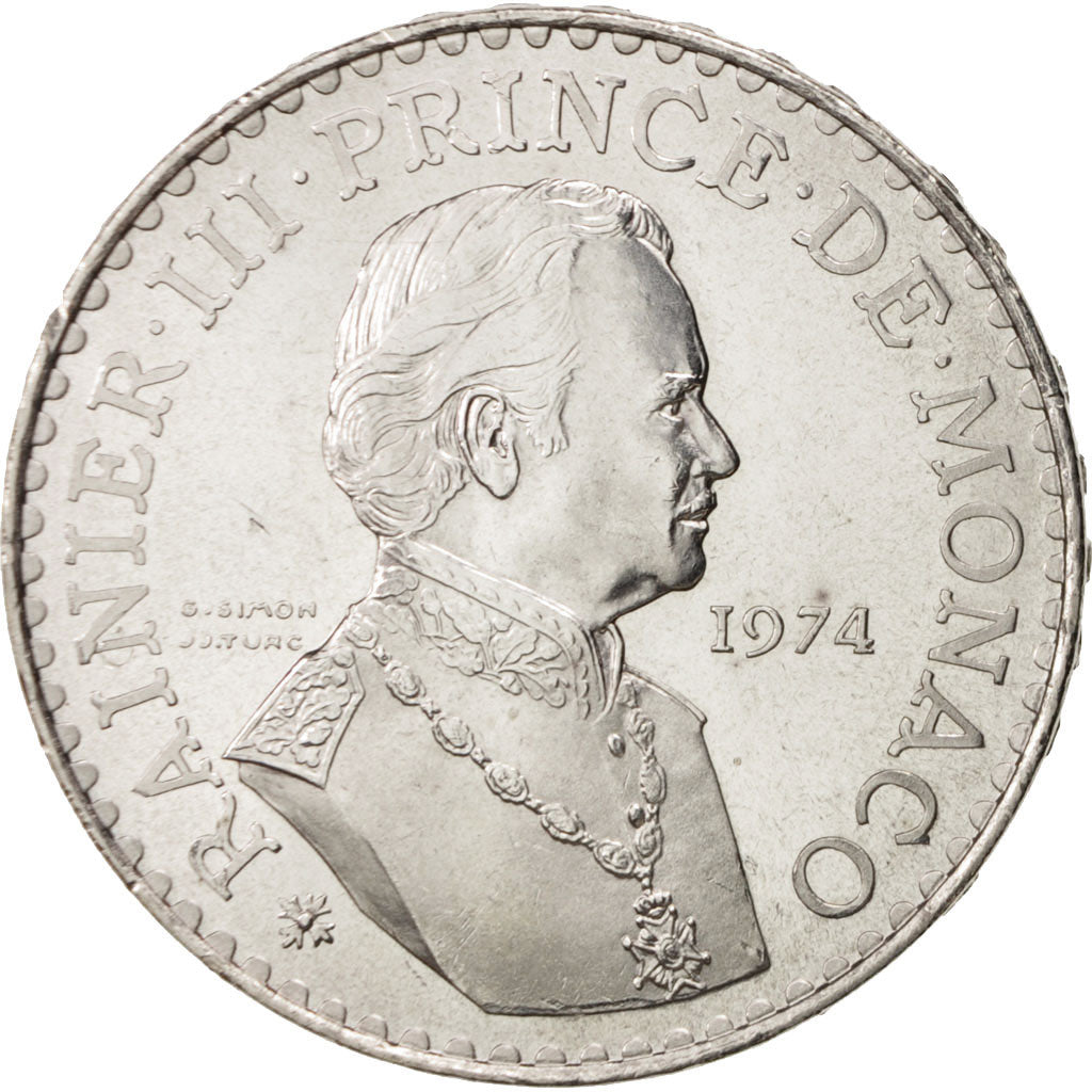 Coin, Monaco, Rainier III, 50 Francs, 1974, MS(63), Silver, KM:152.1