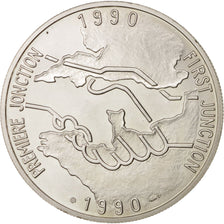France, Medal, Channel Tunnel, First Junction, History, 1990, MS(64), Silver