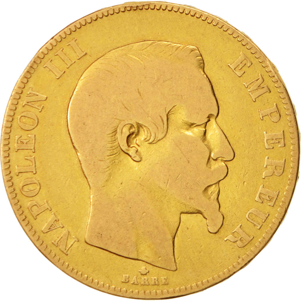 Francia, Napoleon III, Napoléon III, 50 Francs, 1858, Strasbourg, BC, Oro