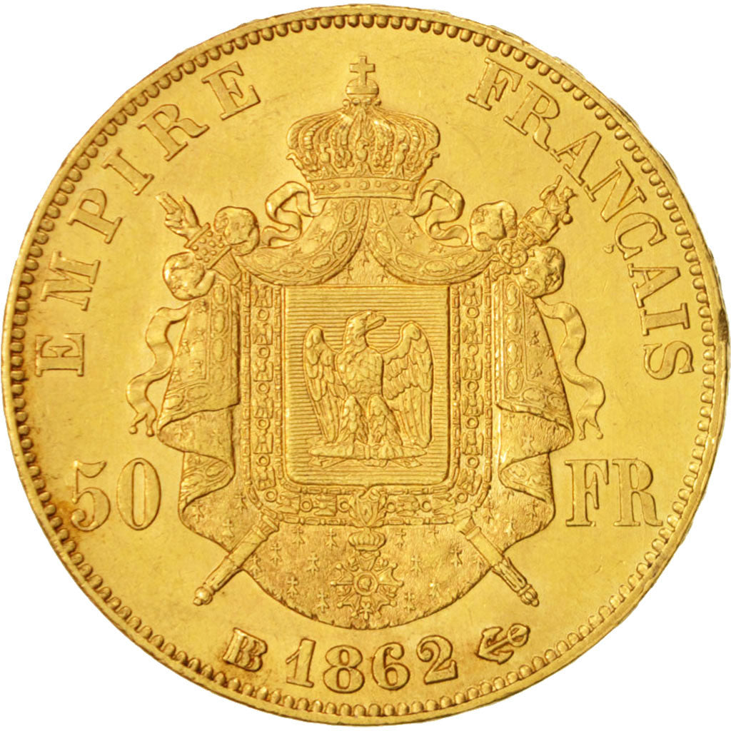 France, Napoleon III, 50 Francs, 1862, Strasbourg, AU(50-53), KM:804.2