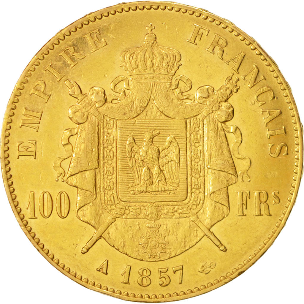 Frankreich, Napoleon III, 100 Francs, 1857, Paris, SS, Gold, KM:786.1