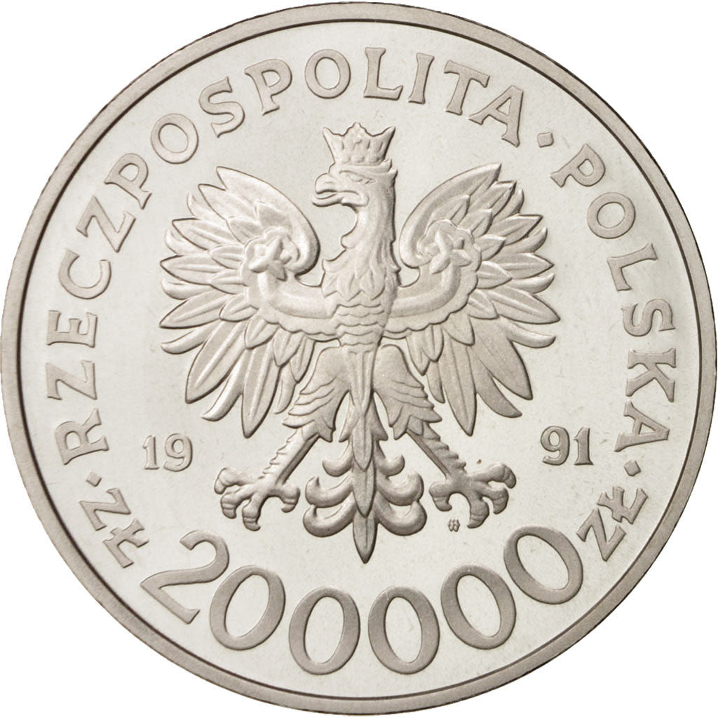 Coin, Poland, 200000 Zlotych, 1991, MS(65-70), Silver, KM:218
