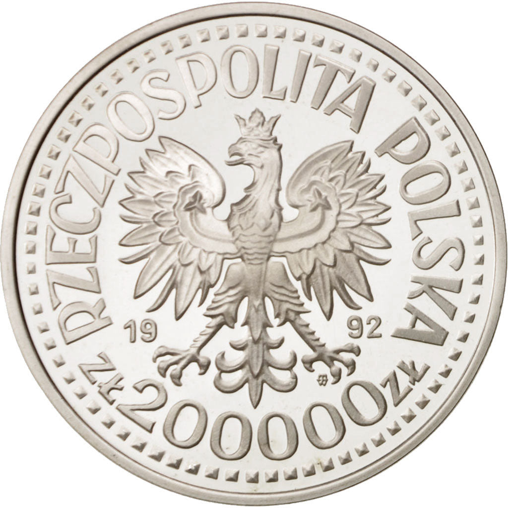 Poland, 200000 Zlotych, 1992, MS(65-70), Silver, KM:232