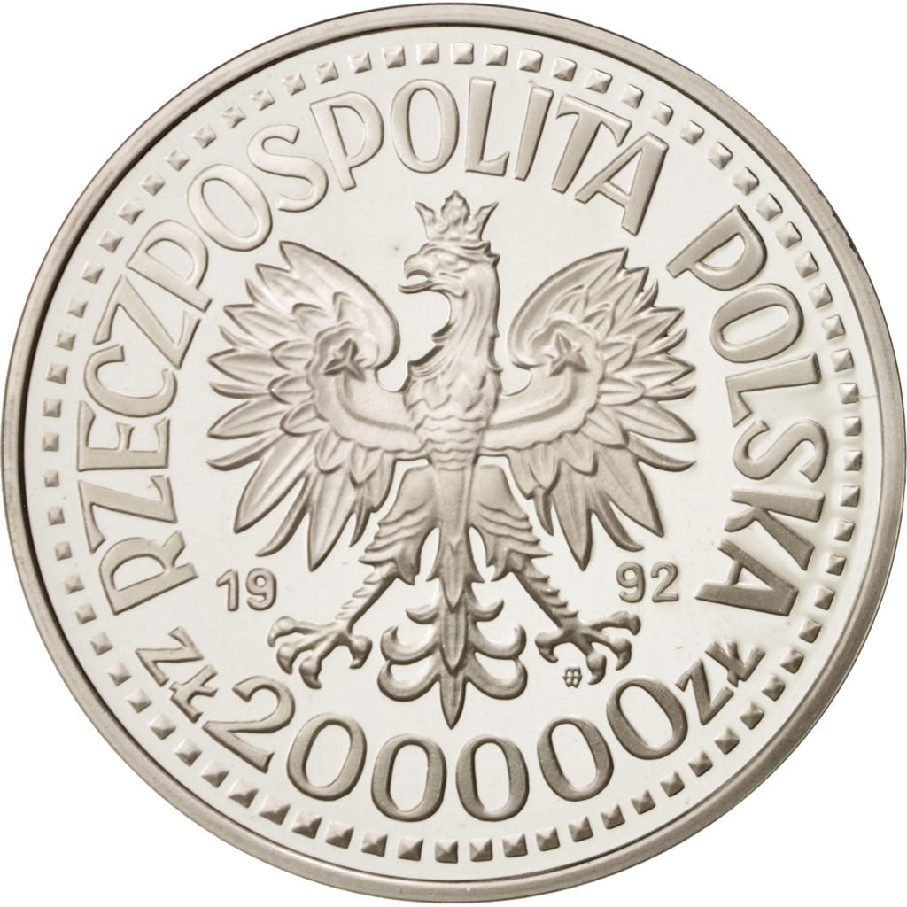 Poland, 200000 Zlotych, 1992, MS(65-70), Silver, KM:233