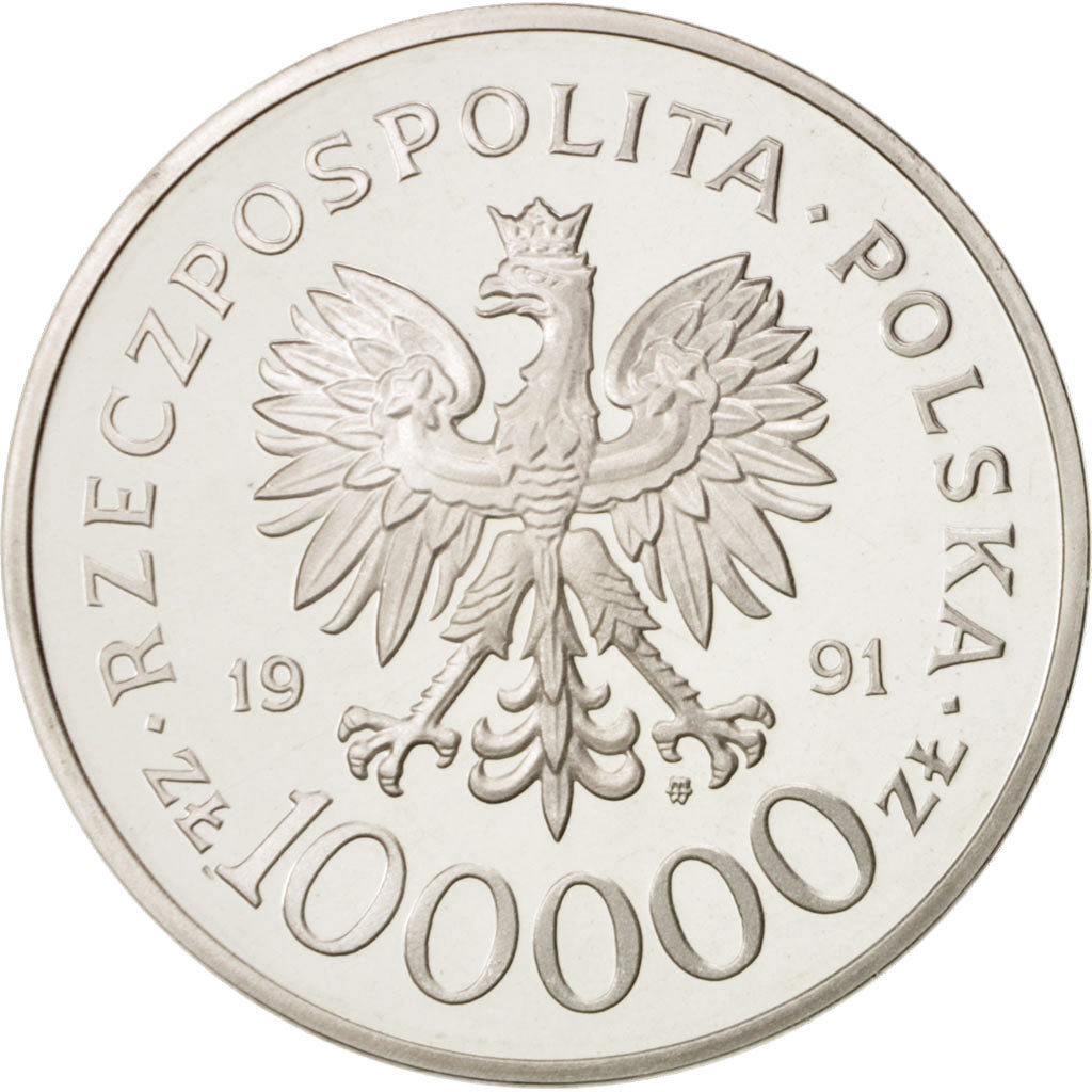 Poland, 100000 Zlotych, 1991, MS(65-70), Silver, KM:235
