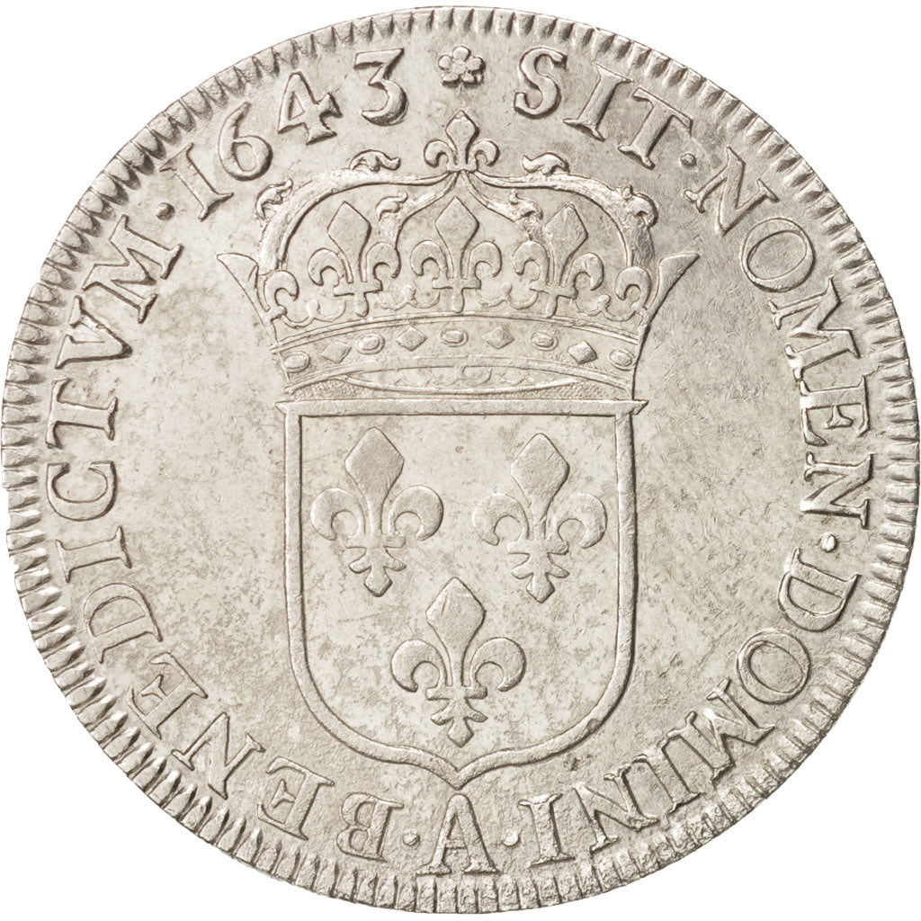 France, Louis XIII, 1/2 Écu, 1643 Rose, Paris, EF(40-45), KM:135.1