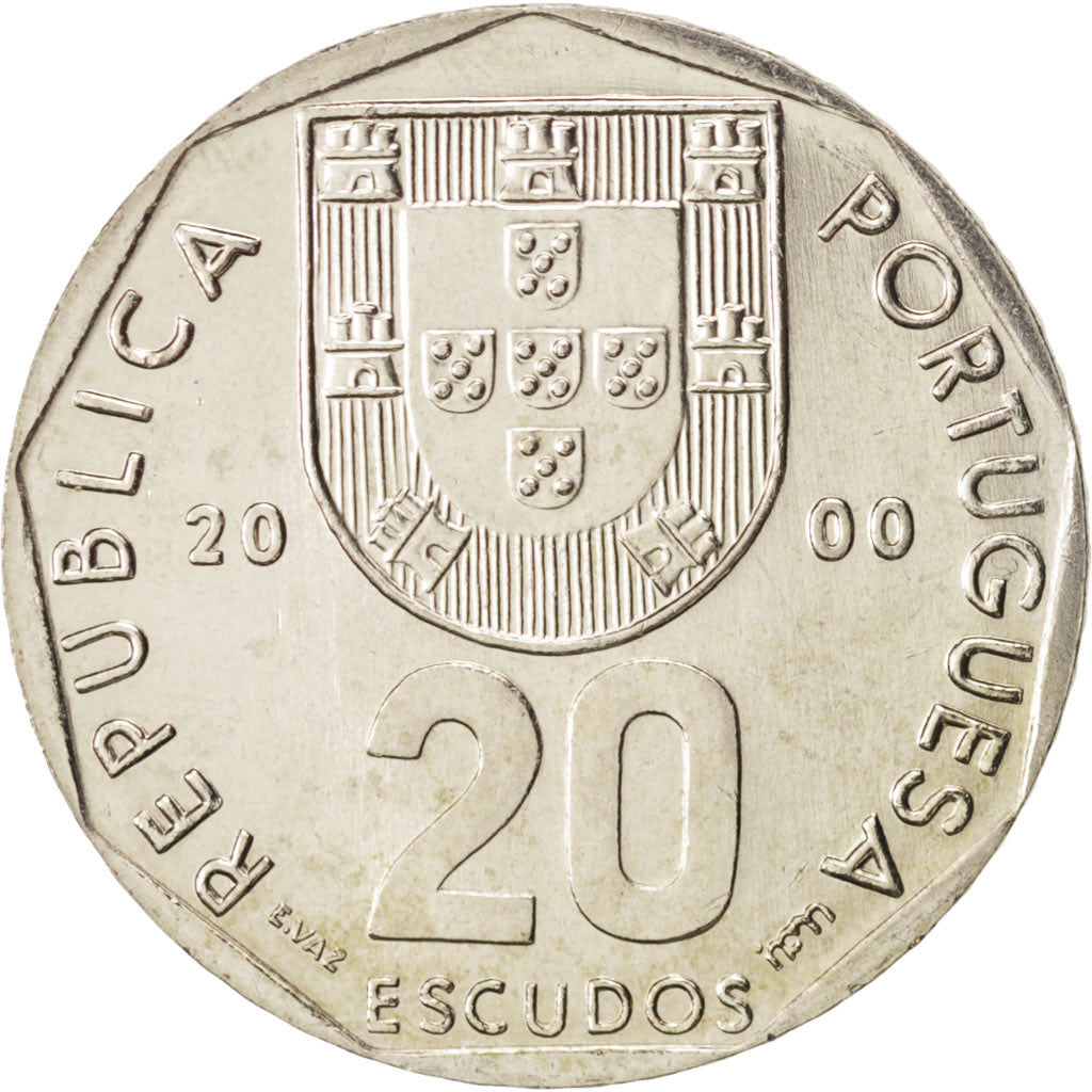 Coin, Portugal, 20 Escudos, 2000, MS(64), Copper-nickel, KM:634.2