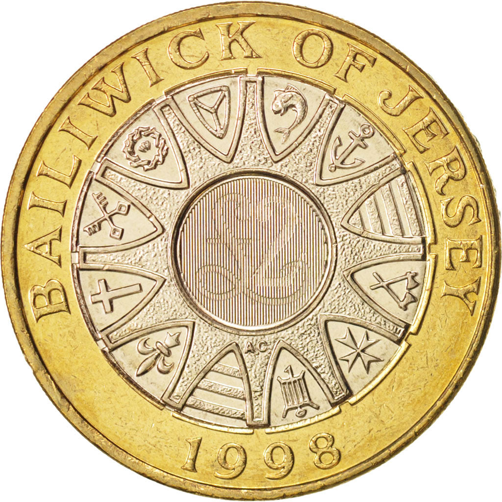 Jersey, Elizabeth II, 2 Pounds, 1998, MS(63), Bi-Metallic, KM:102
