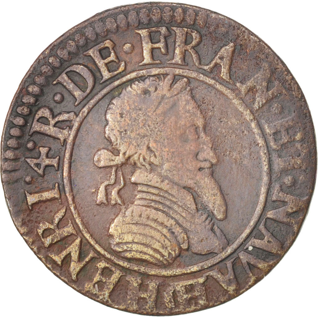 France, Henri IV, Double Tournois, 1592, Châlons-Sur-Marne, EF(40-45), Copper
