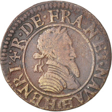 France, Henri IV, Double Tournois, 1592, Châlons-Sur-Marne, EF(40-45), Copper