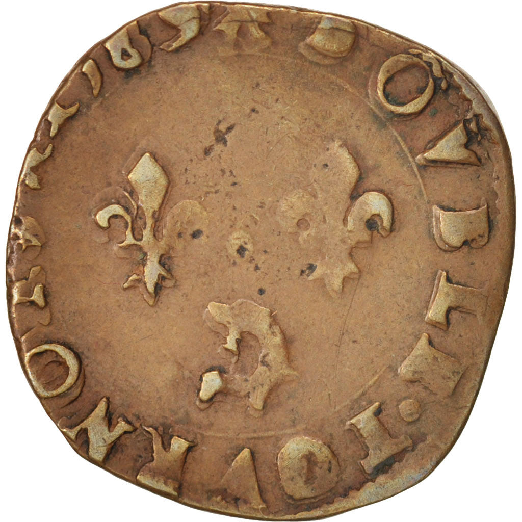 Coin, France, Henri III, Double Tournois, 1589, Grenoble, VF(30-35), Copper